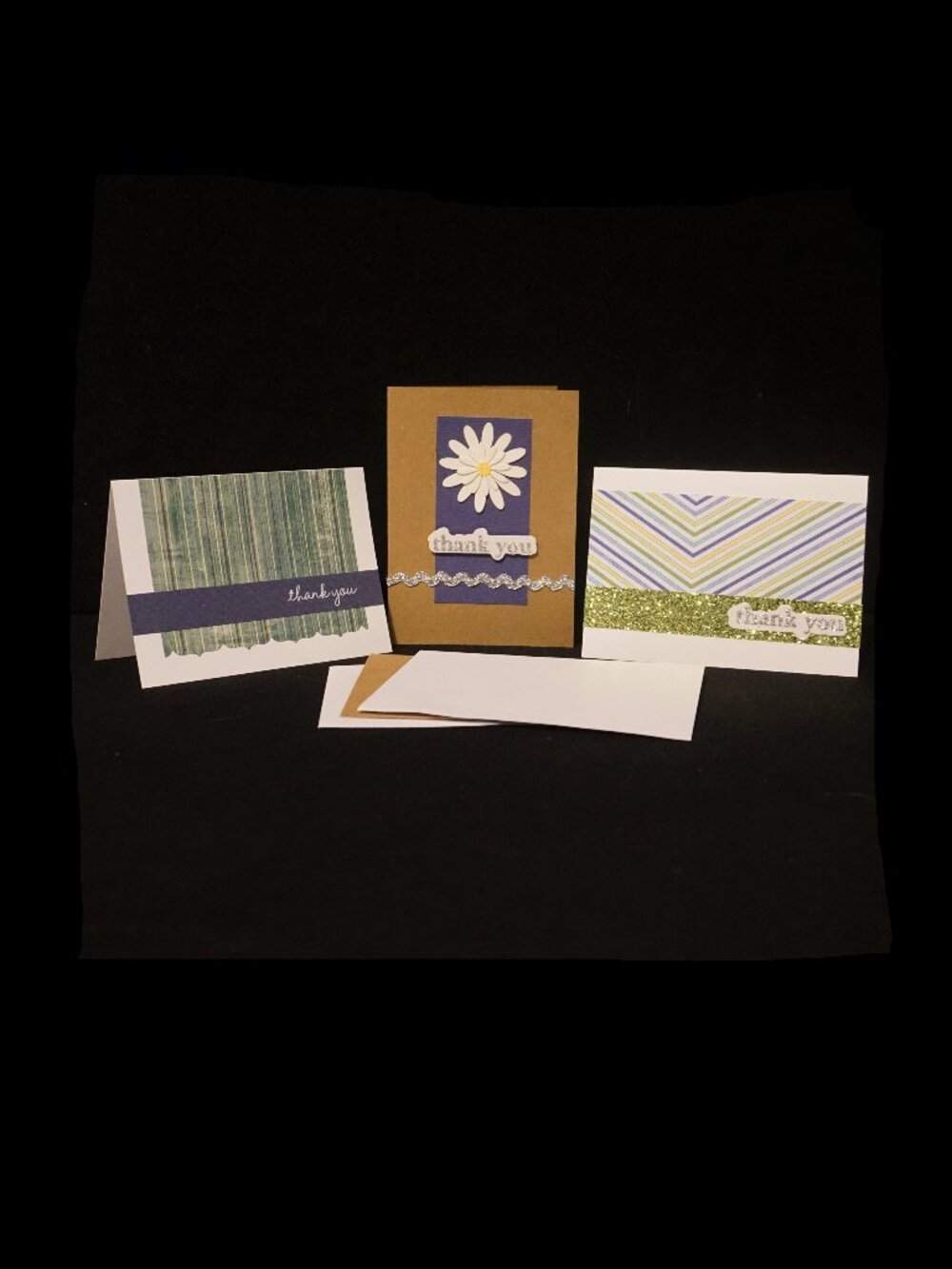 Set 3 Thank You Handmade Greeting Cards Blues and Greens
